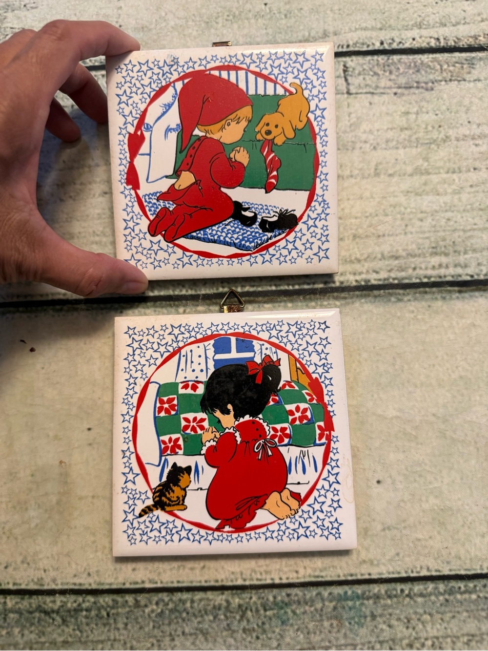 Grandmacore Vintage Jasco Ceramic Tile Trivets Set of 2. Christmas wall hanging.